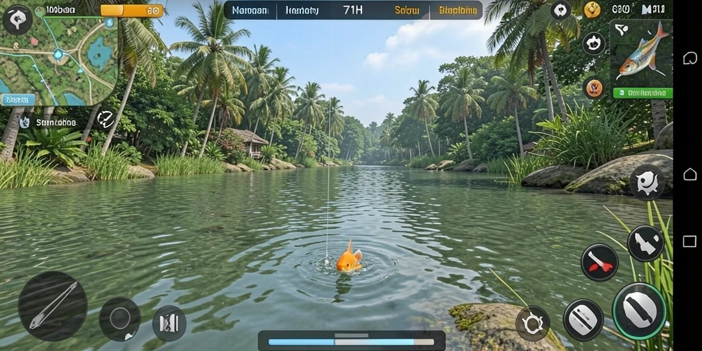 Tampilan gameplay 71H yang menegangkan saat memancing.
