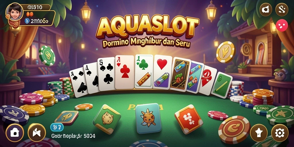 Tangkapan layar utama AQUASLOT menampilkan aksi seru permainan Domino.
