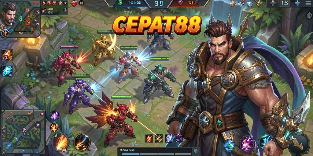 Tampilan gameplay CEPAT88 dengan aksi seru di arena MOBA.
