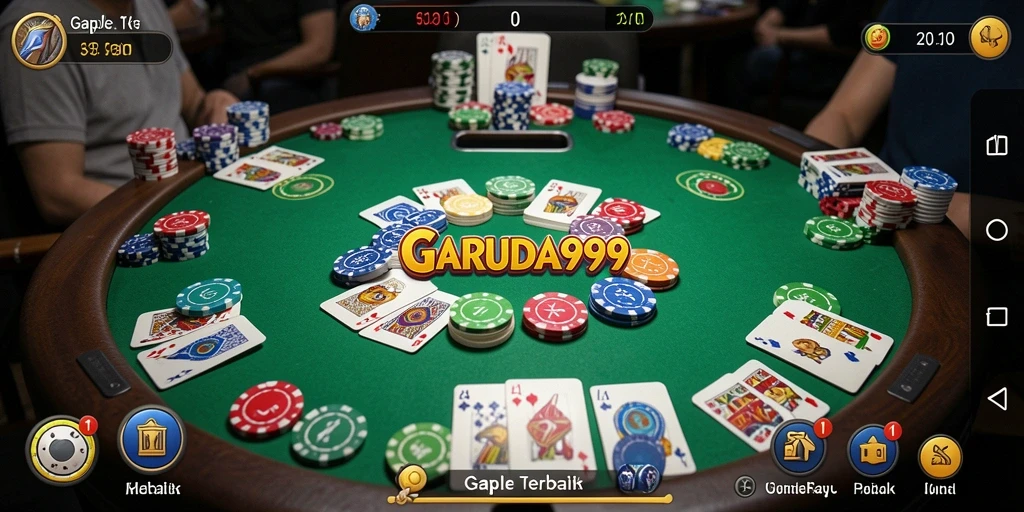 Screenshot GARUDA999 menunjukkan antarmuka interaktif permainan Gaple yang menarik.