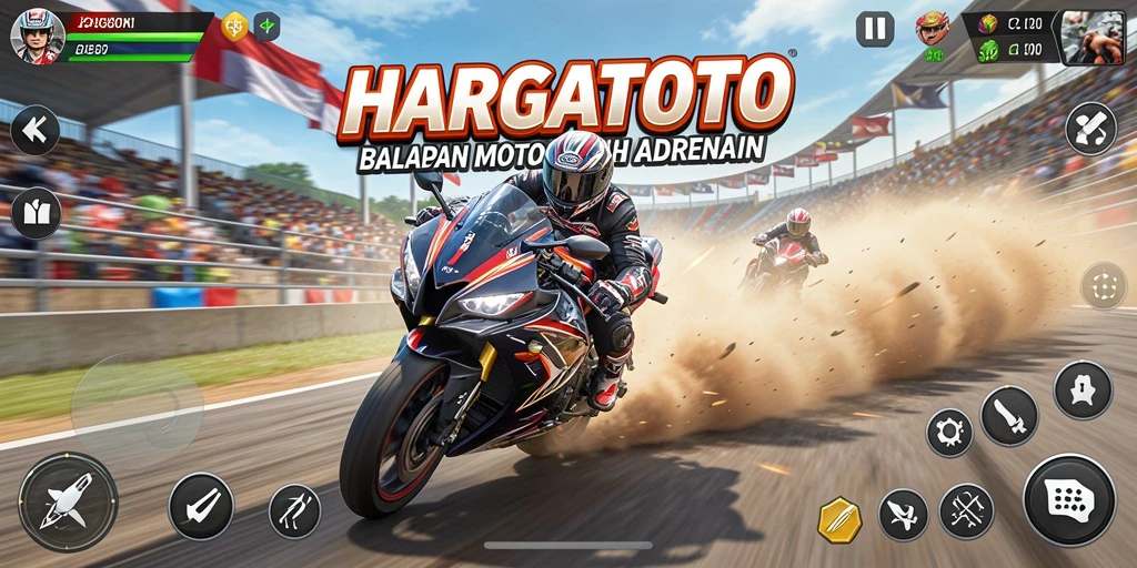 Gameplay HARGATOTO yang mendebarkan dengan motor balap.