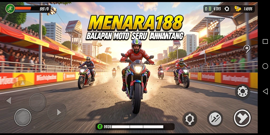 Gameplay seru dalam MENARA188 saat balapan motor.