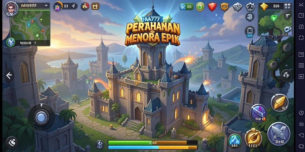 Tampilan gameplay NA777 yang intens dalam pertarungan Tower Defense.