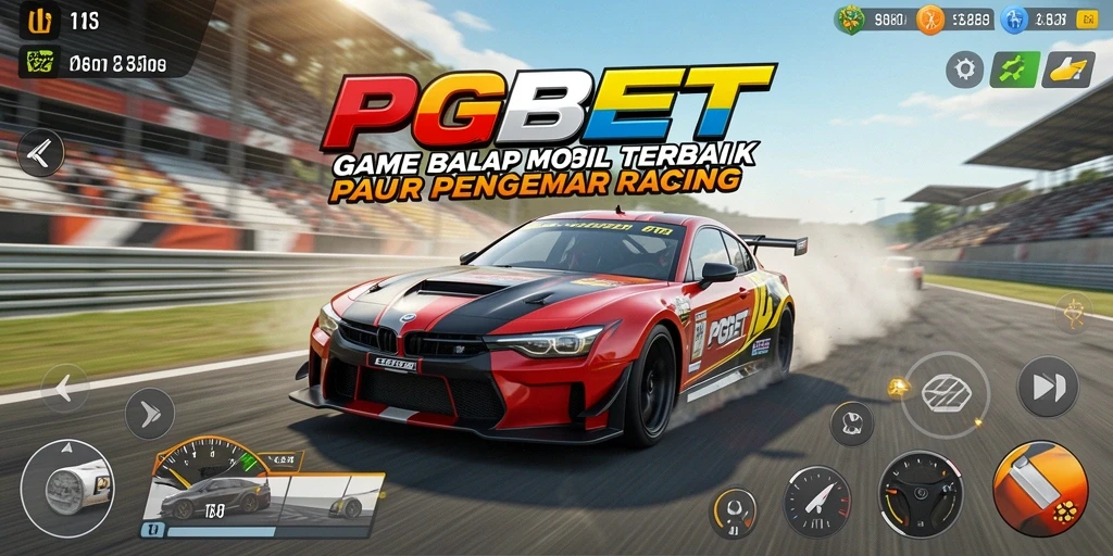 Tangkapan layar PGBET menampilkan balapan yang mendebarkan dengan mobil kencang.