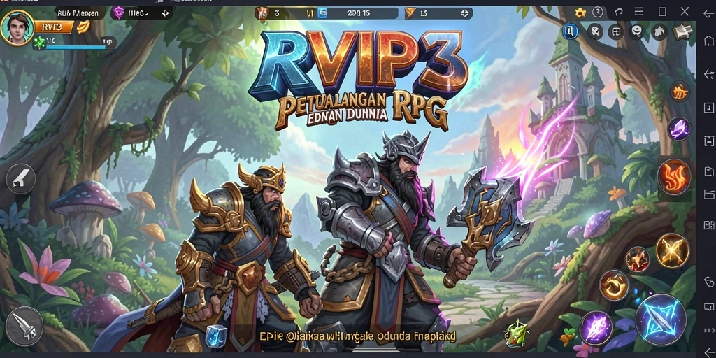 Screenshot gameplay RVIP3 yang menampilkan pertempuran epik dalam dunia RPG.