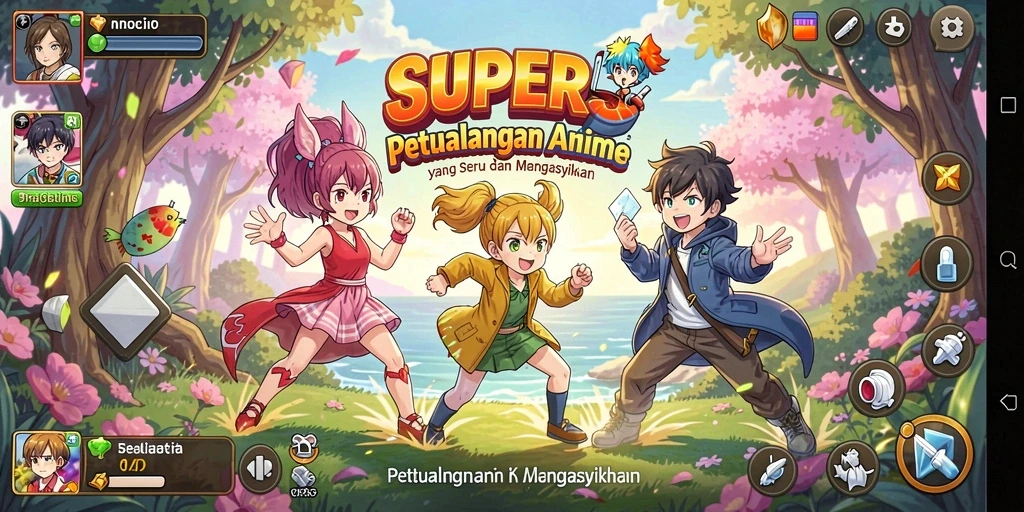 Screenshot gameplay SUPER5 menampilkan pertempuran karakter Anime yang seru.