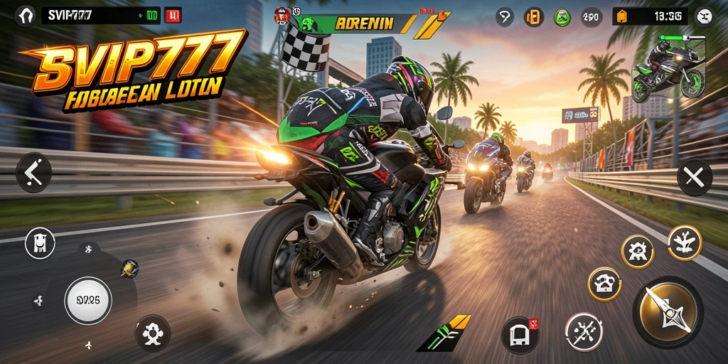 Screenshot gameplay SVIP777 menunjukkan serunya balapan motor.
