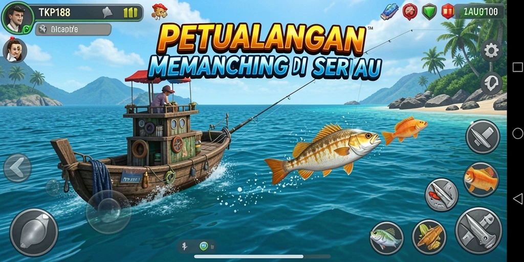 Screenshot gameplay TKP188 menunjukkan aksi memancing yang seru dan menantang.