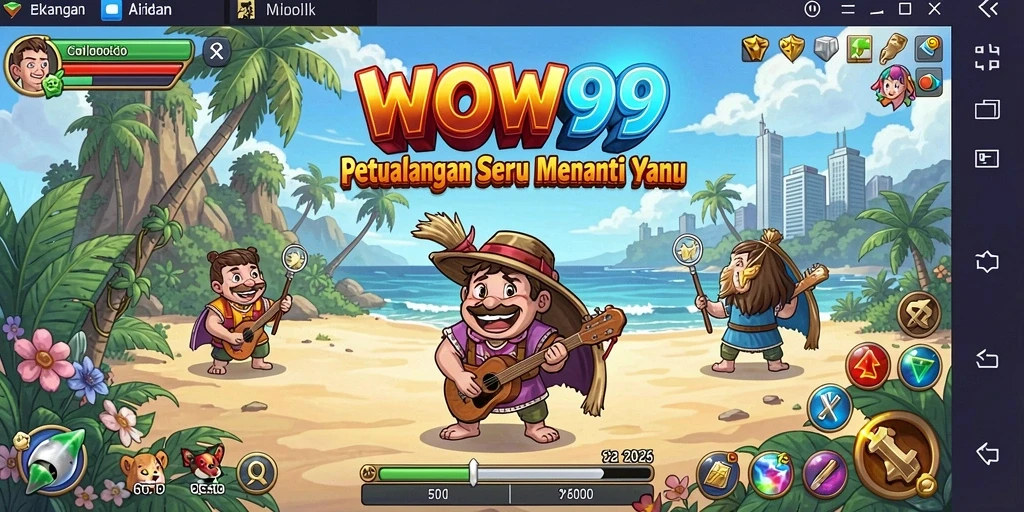 Tangkapan layar menunjukkan pemain menjelajahi dunia menakjubkan dalam WOW99.