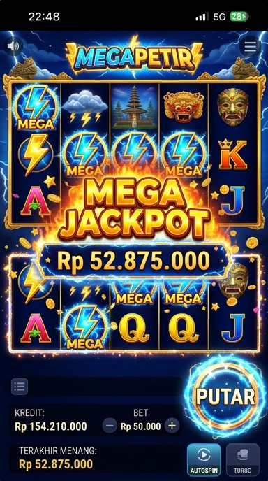 Tampilan antarmuka aplikasi megapetir yang informatif.